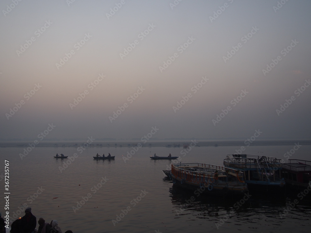 The Ganges River in the morning, Varanasi, Uttarpradesh, North India, India