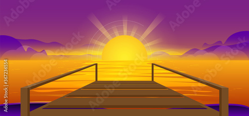Beautiful landscape sunset design background template vector