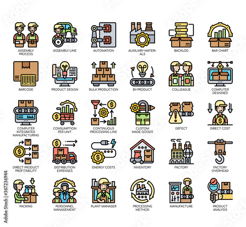 Set of industrial process thin line and pixel perfect icons for any web and app project.