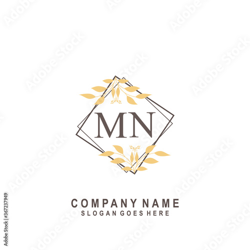 Initial MN beauty monogram and elegant logo design, handwriting logo of initial signature, wedding, fashion, floral and botanical with creative template