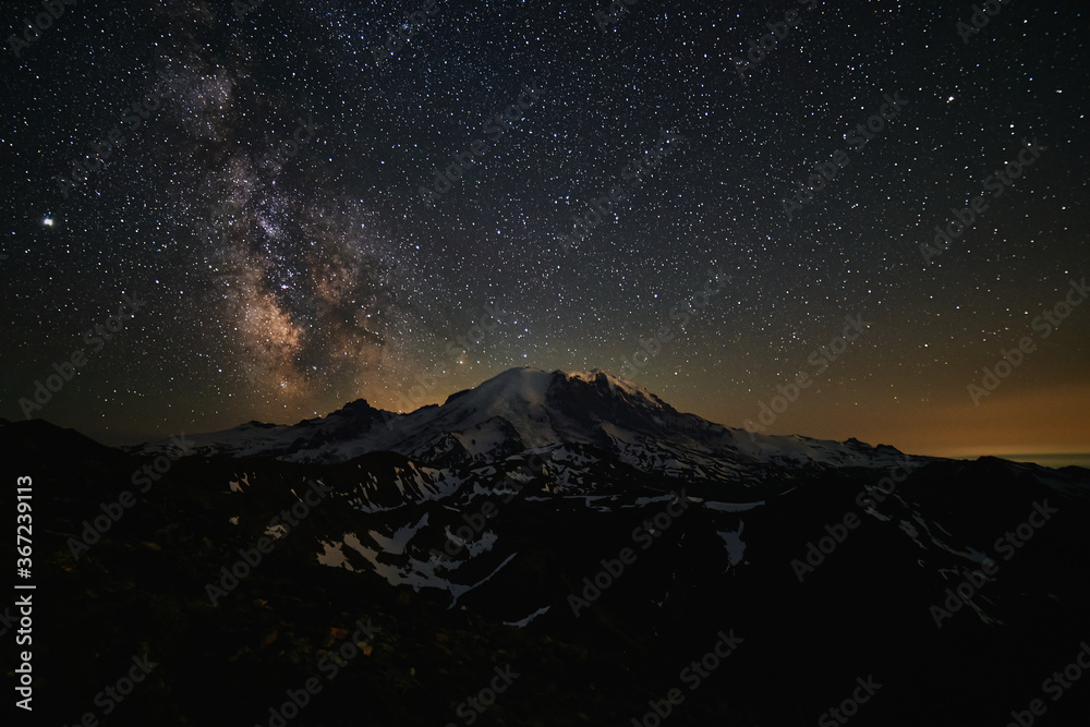Milky Way Above Mount Rainier Seen from the Mount Fremont Lookout