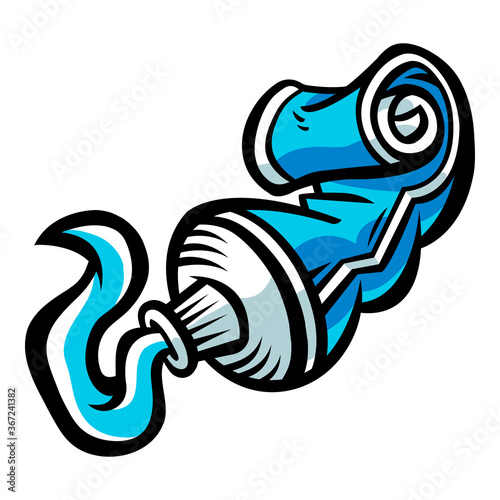 Toothpaste tube squeezing out toothpaste for cleaning teeth -- cartoon illustration