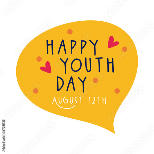 happy youth day lettering in speech bubble flat style