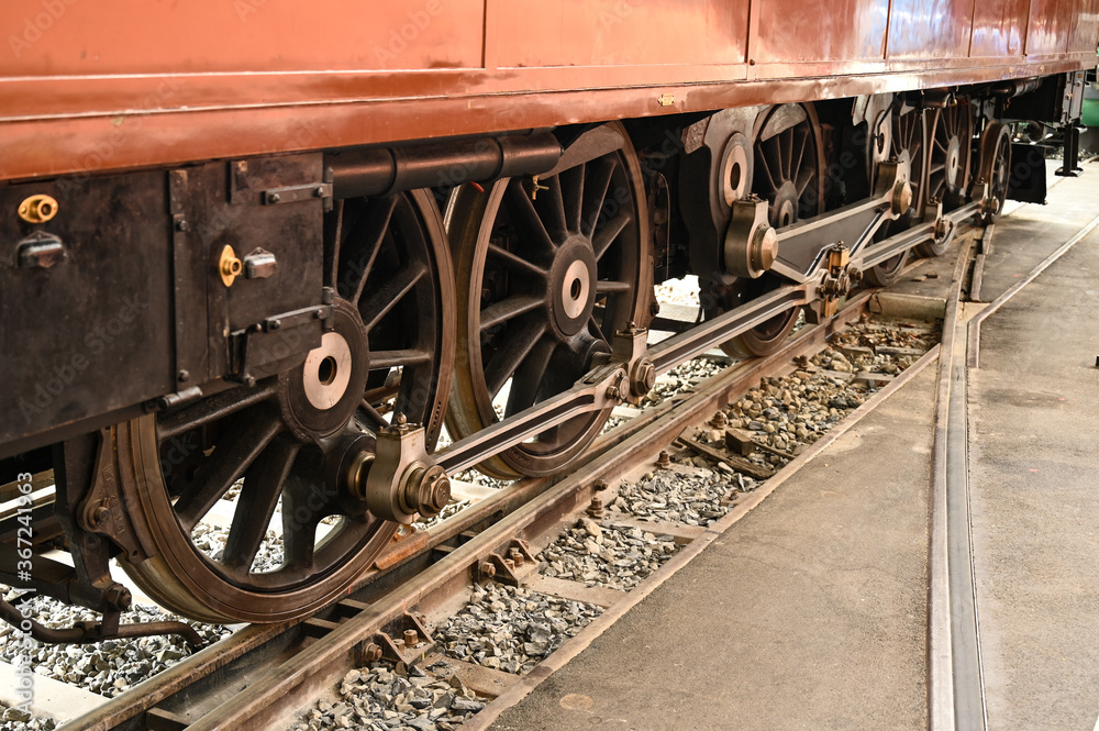 spoke wheels of an old steam lock on the track spoke wheels of an old steam lock on the track