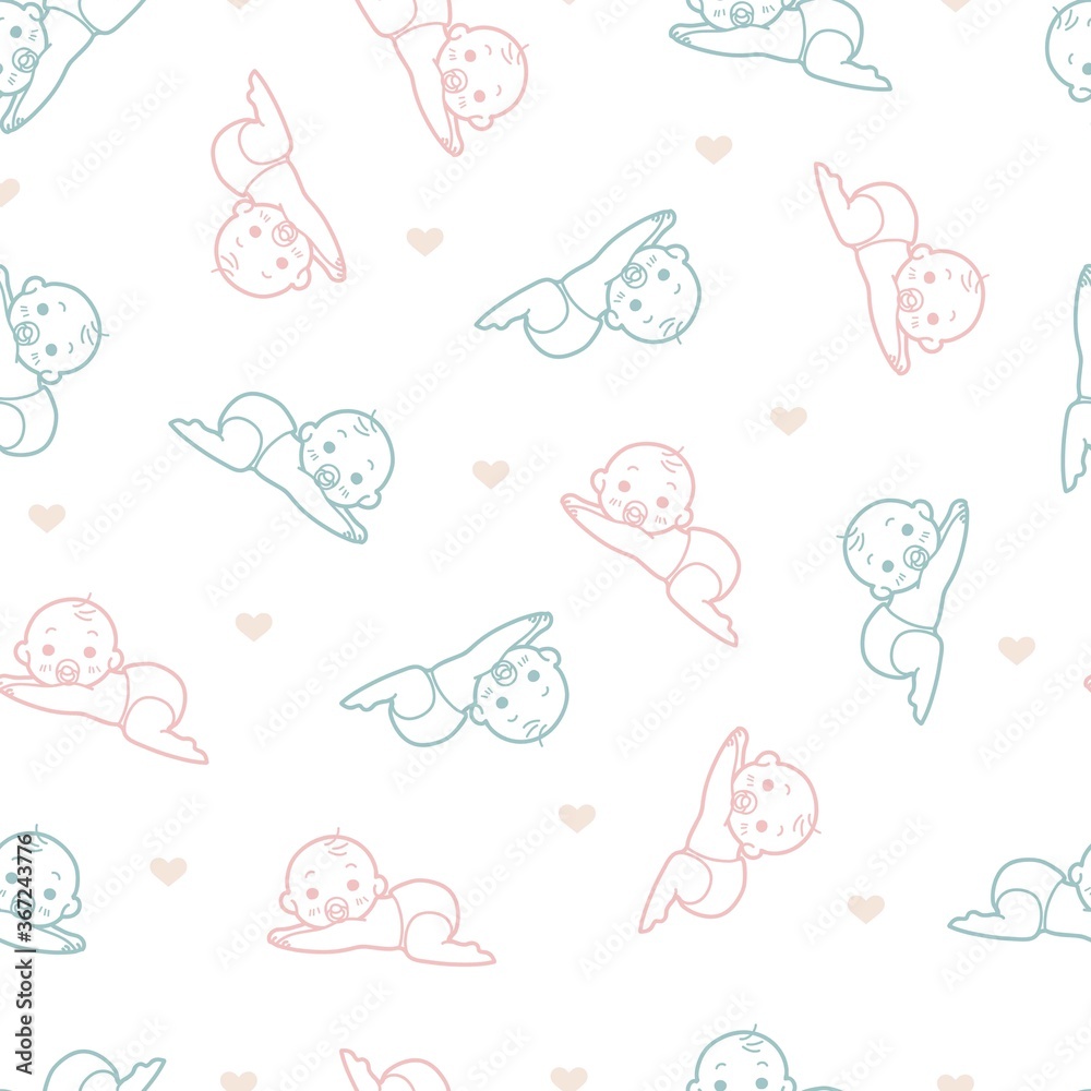 seamless baby vector outline pattern
