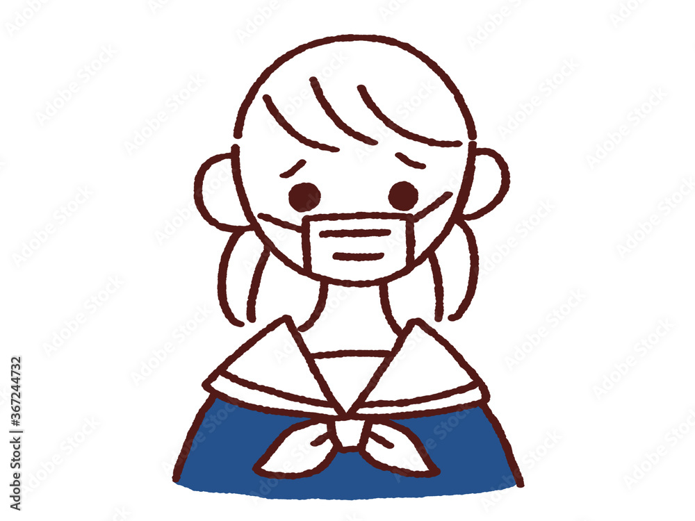 悲しい顔をする女の子 マスク着用