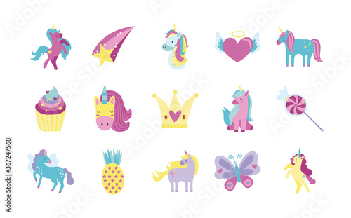 bundle of fairytale unicorn set icons