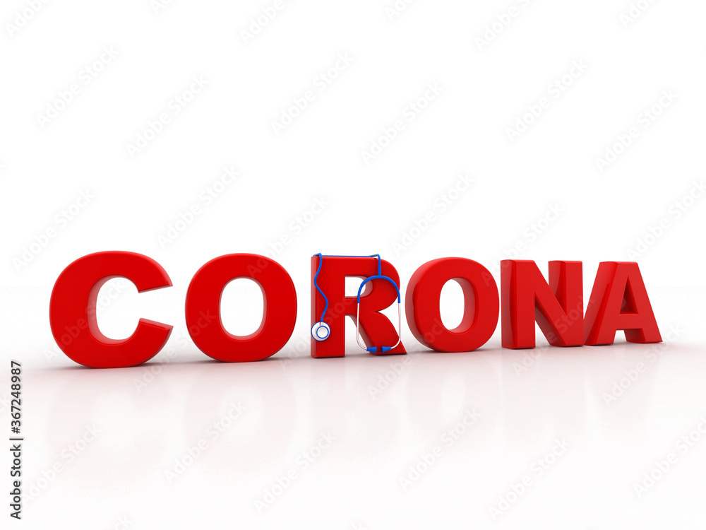 3d render Corona virus word with stethoscope, isolated in white background 3d render Corona virus word with stethoscope, isolated in white background