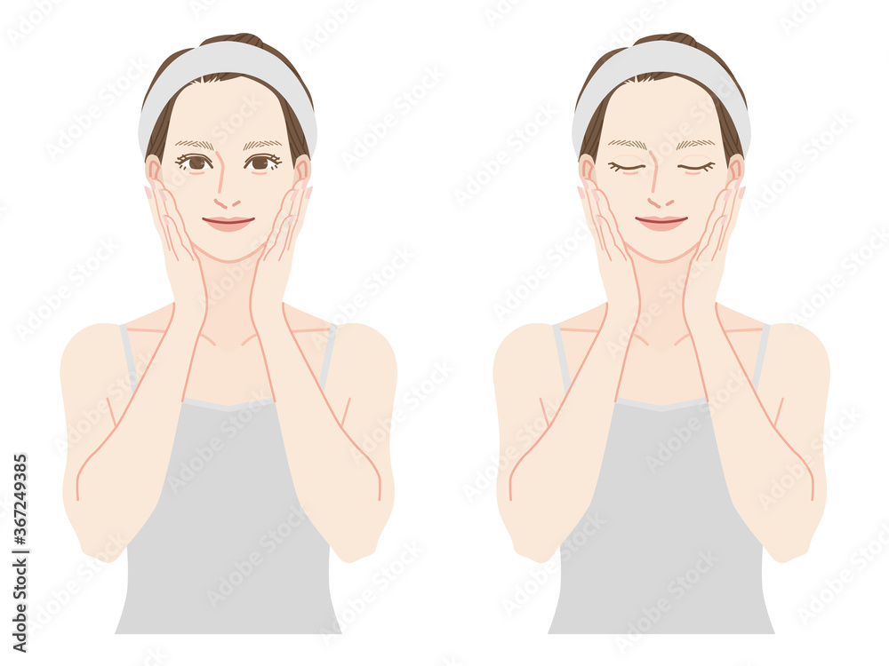 Illustration of a woman who takes care of the skin. Illustration of a woman who takes care of the skin.