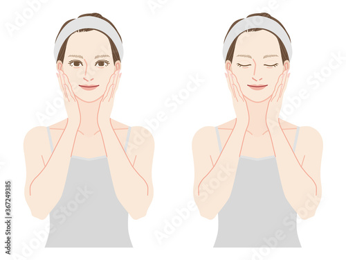 Illustration of a woman who takes care of the skin.