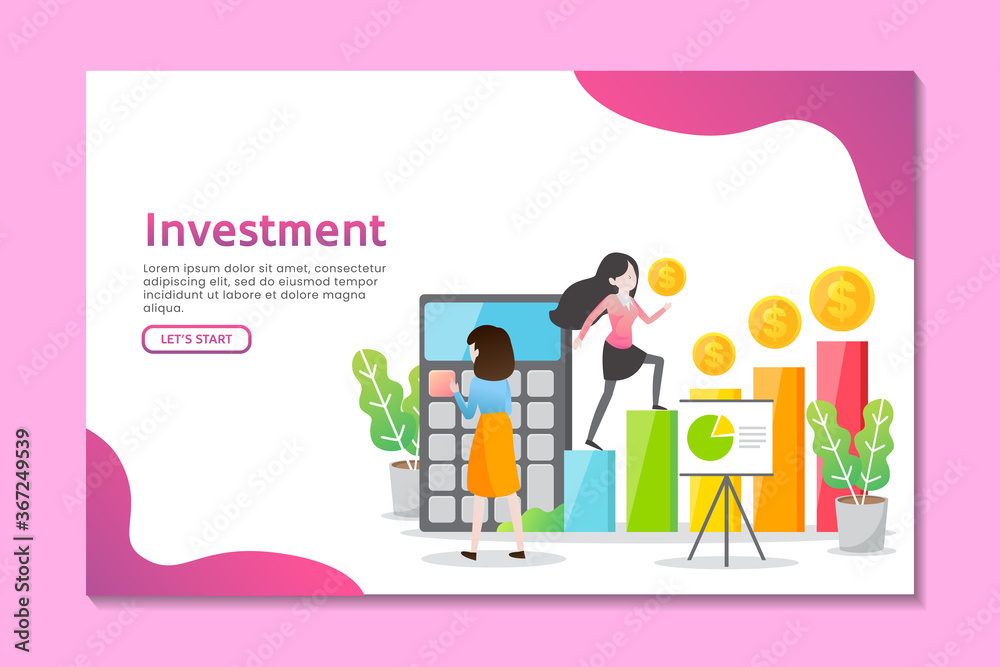 Landing page business template with two woman counting money grow