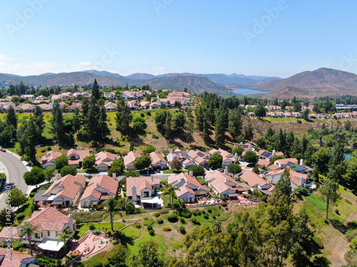 Aerial view of residential neighborhood in green valley  Rancho Bernardo  San Diego County  California. USA. 