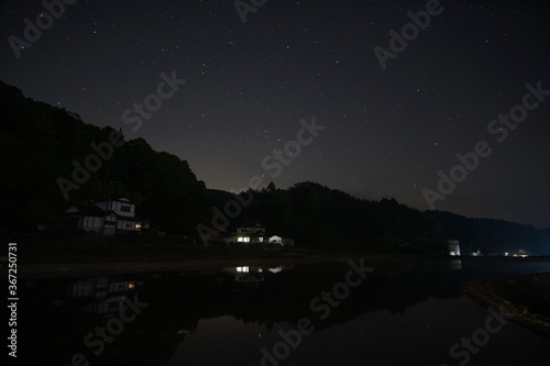 night sky reflection in countryside of Japan