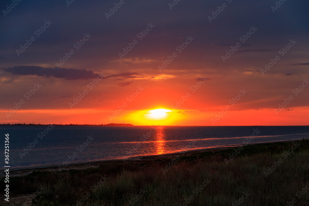 Beautiful sunset over the Black sea in Ukraine