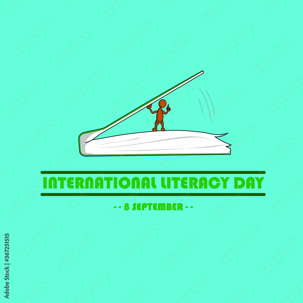 international literacy day illustration with open book by puppet