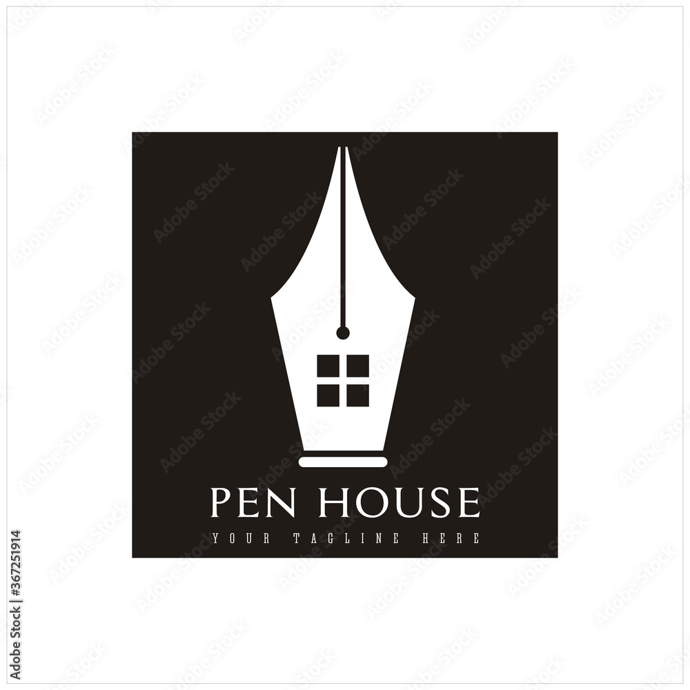 Pen House Logo Design Art. Education School luxury room Logo Vector Icon Design.