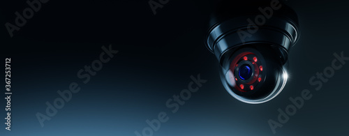 High contrast image of a surveillance camera on a dark background (3D rendering, illustration)