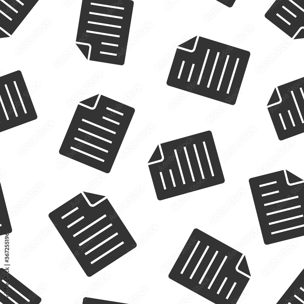 Document note icon in flat style. Paper sheet vector illustration on white background. Notepad document seamless pattern business concept.