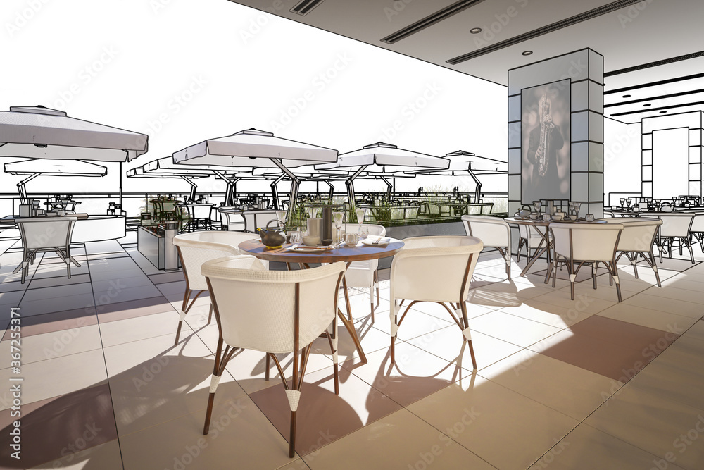 Outdoor Terrace Bar & Restaurant (project) - 3d visualization