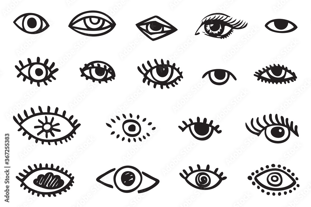 Hand drawn icon eyes. Symbol of vision. Vector illustration isolated on the white background. 