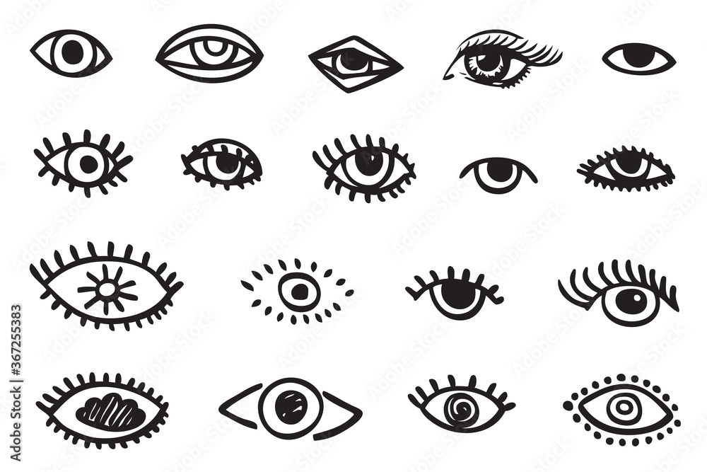 Hand drawn icon eyes. Symbol of vision. Vector illustration isolated on the white background. Hand drawn icon eyes. Symbol of vision. Vector illustration isolated on the white background.