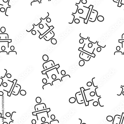 People on podium icon in flat style. Speaker vector illustration on white isolated background. Audience orator seamless pattern business concept.