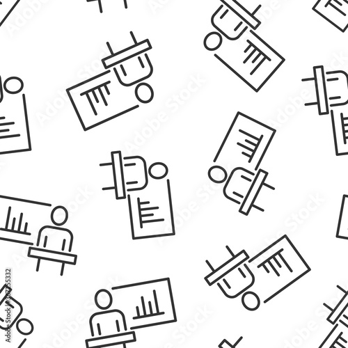 People on podium icon in flat style. Speaker vector illustration on white isolated background. Audience orator seamless pattern business concept.