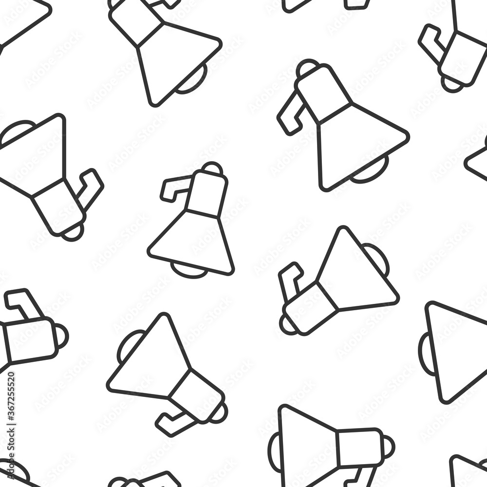 Megaphone speaker icon in flat style. Bullhorn sign vector illustration on white isolated background. Scream announcement seamless pattern business concept.