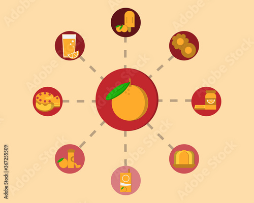 Orange and its food and drink product vector