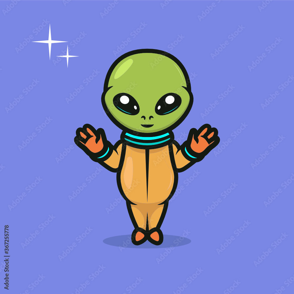 Obraz premium Cute space alien mascot design illustration