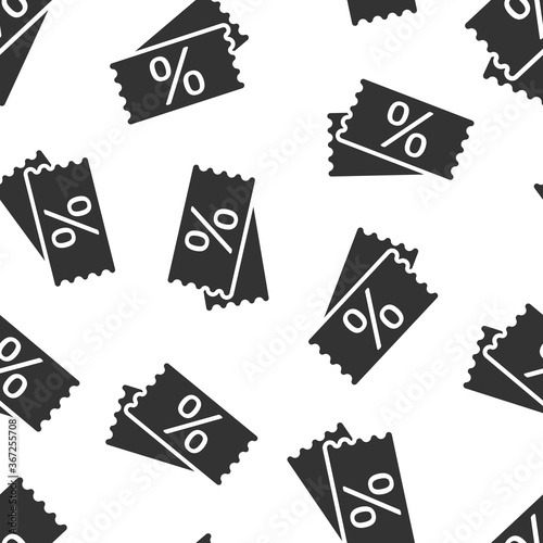 Price coupon icon in flat style. Discount tag sign vector illustration on white isolated background. Sale sticker seamless pattern business concept.