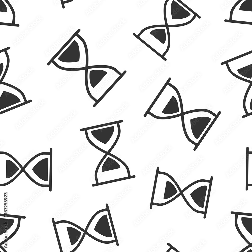 Hourglass icon in flat style. Sandglass vector illustration on white isolated background. Clock seamless pattern business concept. Hourglass icon in flat style. Sandglass vector illustration on white isolated background. Clock seamless pattern business concept.