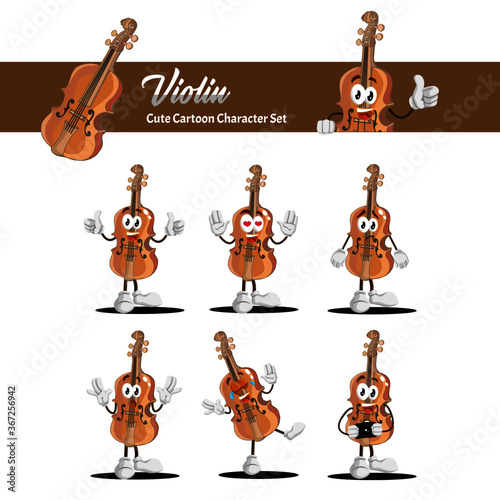 Violin cute Cartoon Character Set