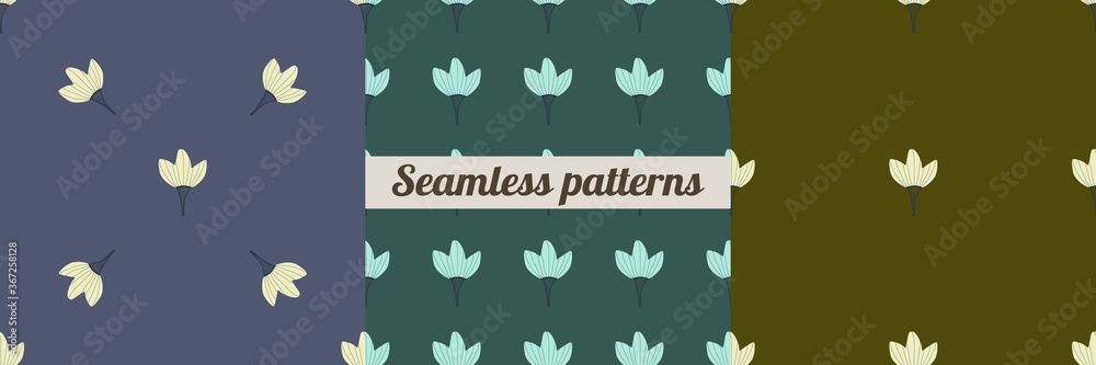 Fototapeta premium Collection of seamless patterns in the style of minimalism. Three vector patterns for decorative texture design. Abstract illustration.