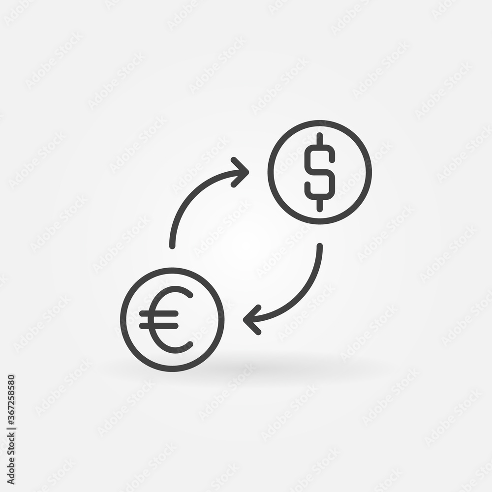 Currency Exchange outline concept icon. Vector Euro and Dollar Money Transfer line symbol Currency Exchange outline concept icon. Vector Euro and Dollar Money Transfer line symbol