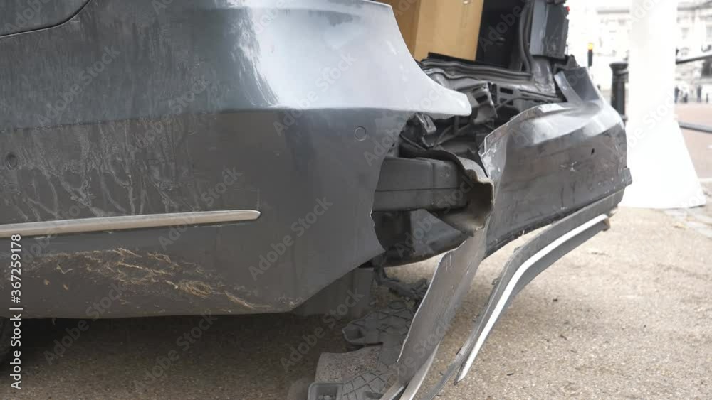 A close-up view of the crashed rear of a car.
A close-up view of the crashed rear of a car.