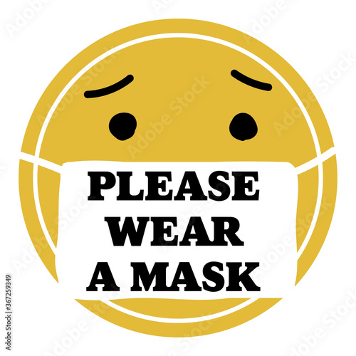round yellow face says please wear a mask, icon vector sign