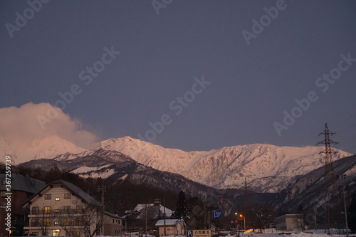 mountains and moon