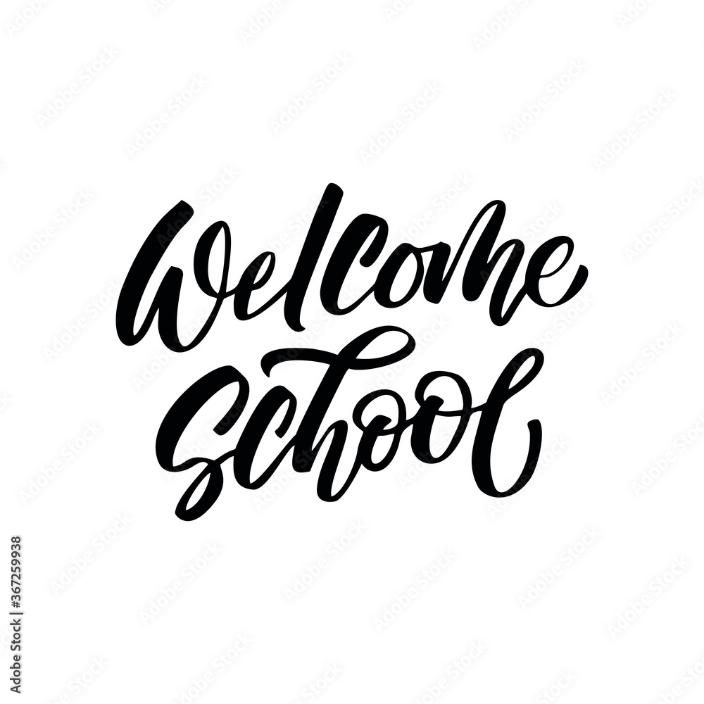 Obraz premium Welcome school vector hand drawn lettering isolated on white background.