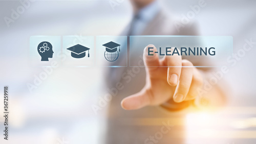 Plakat E-learning Online Education Business Internet concept on screen.