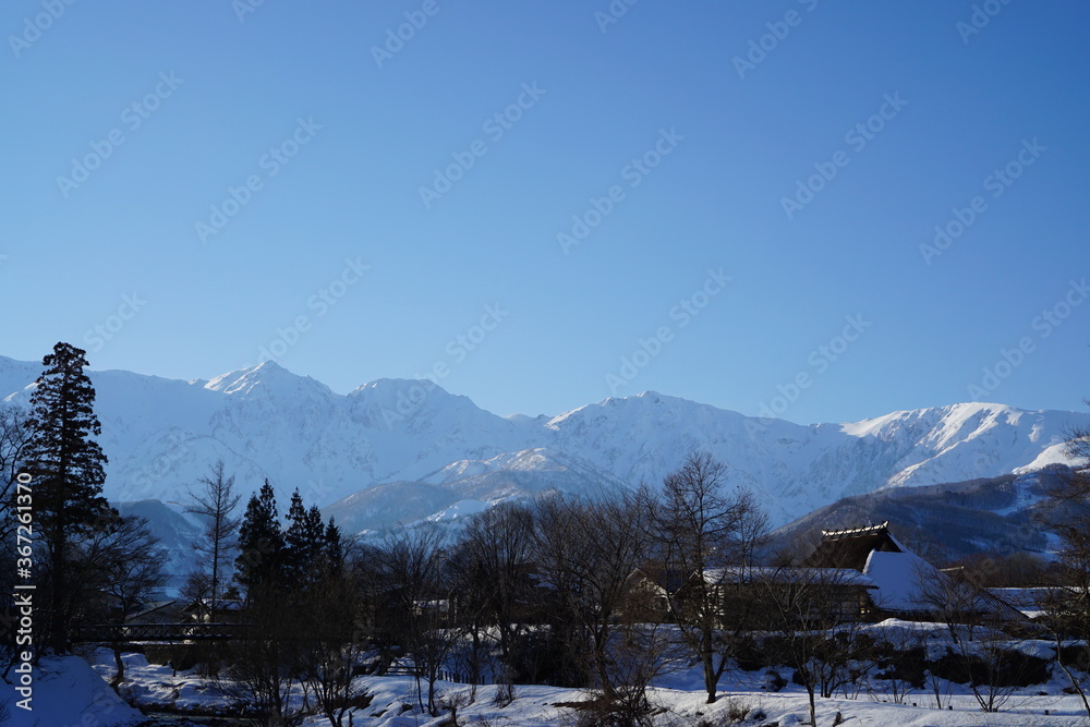 mountain landscape in winter, the ski resort, Hakuba, Japan