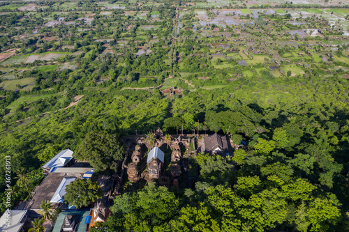 Chiso temple at Takeo Province, Cambodia shot by aerial  photo