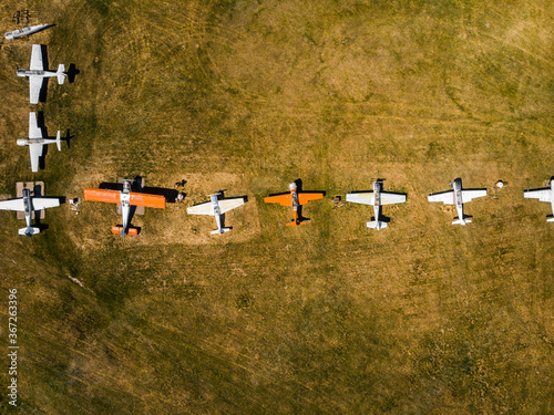 Aircraft for performing training flights at airport aerial top view