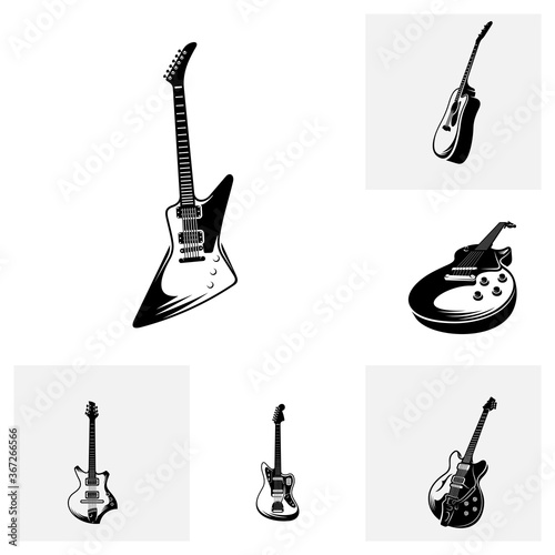 Set of Electric guitar design vector template. Simple set of electric guitar vector icons