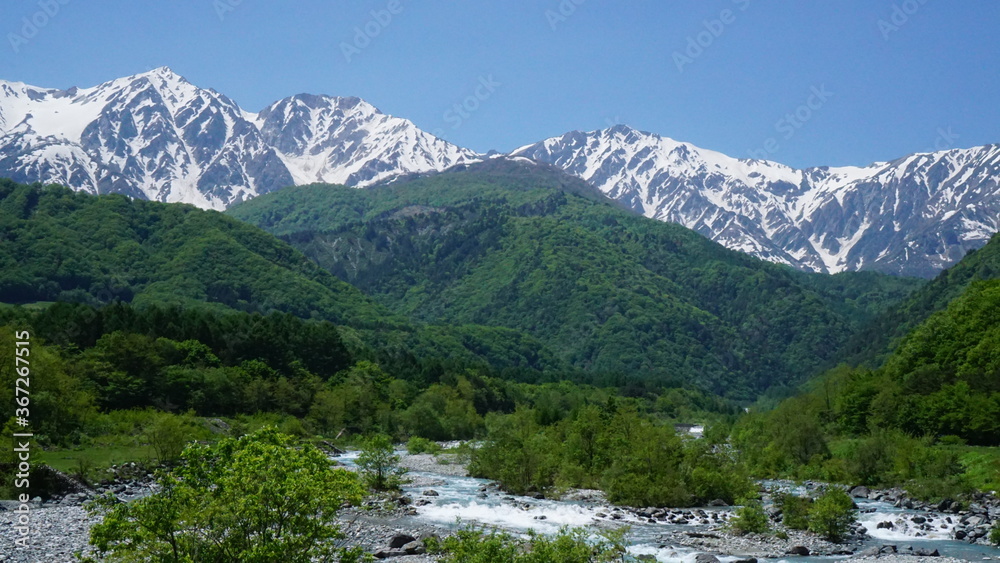 beautiful landscape in the mountains of Japan alps in early Spring