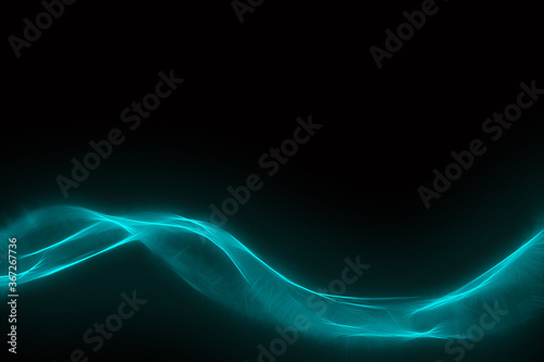 Abstract dark background with stylized blue wave below and blank space for text on top. Concept - information transfer, new technologies, scientific developments.