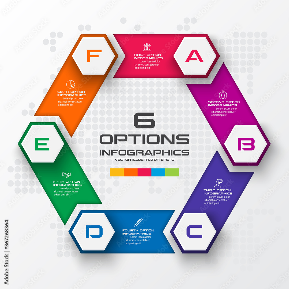 Abstract business infographics template with 6 hexagon in white color background Abstract business infographics template with 6 hexagon in white color background