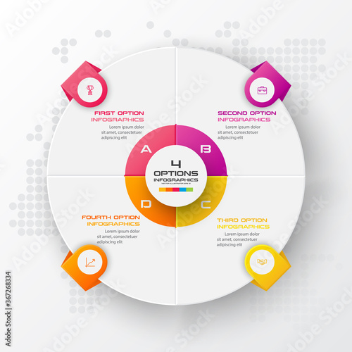 Circle chart infographic template with 4 options,Vector illustration.