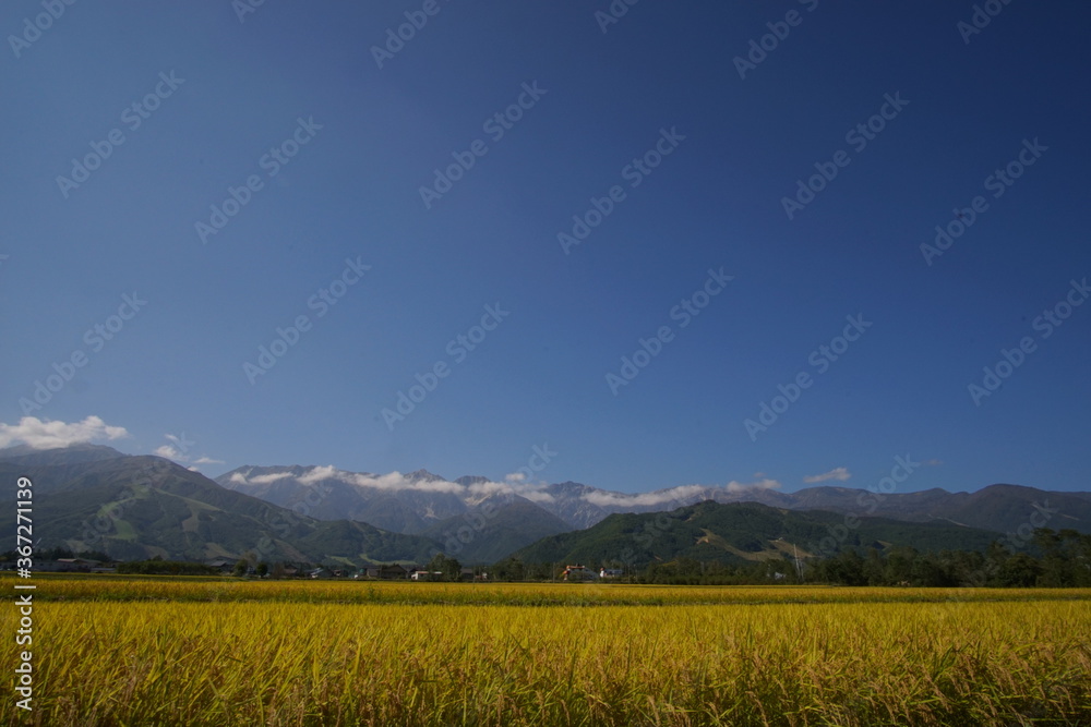 typical landscape with mountains of Japan alps