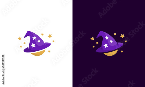 illustration vector graphic logo designs. logogram, pictogram logo combination wizard, witch, and planet